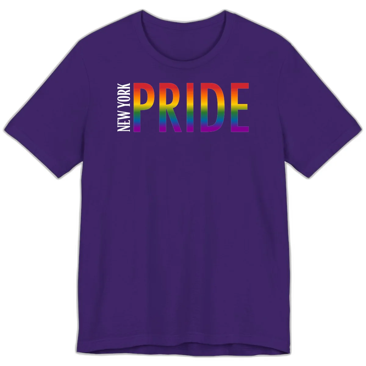 Pride rainbow gradient text design with bold letters transitioning through red, orange, yellow, green, blue, and purple spectrum colors in Team Purple