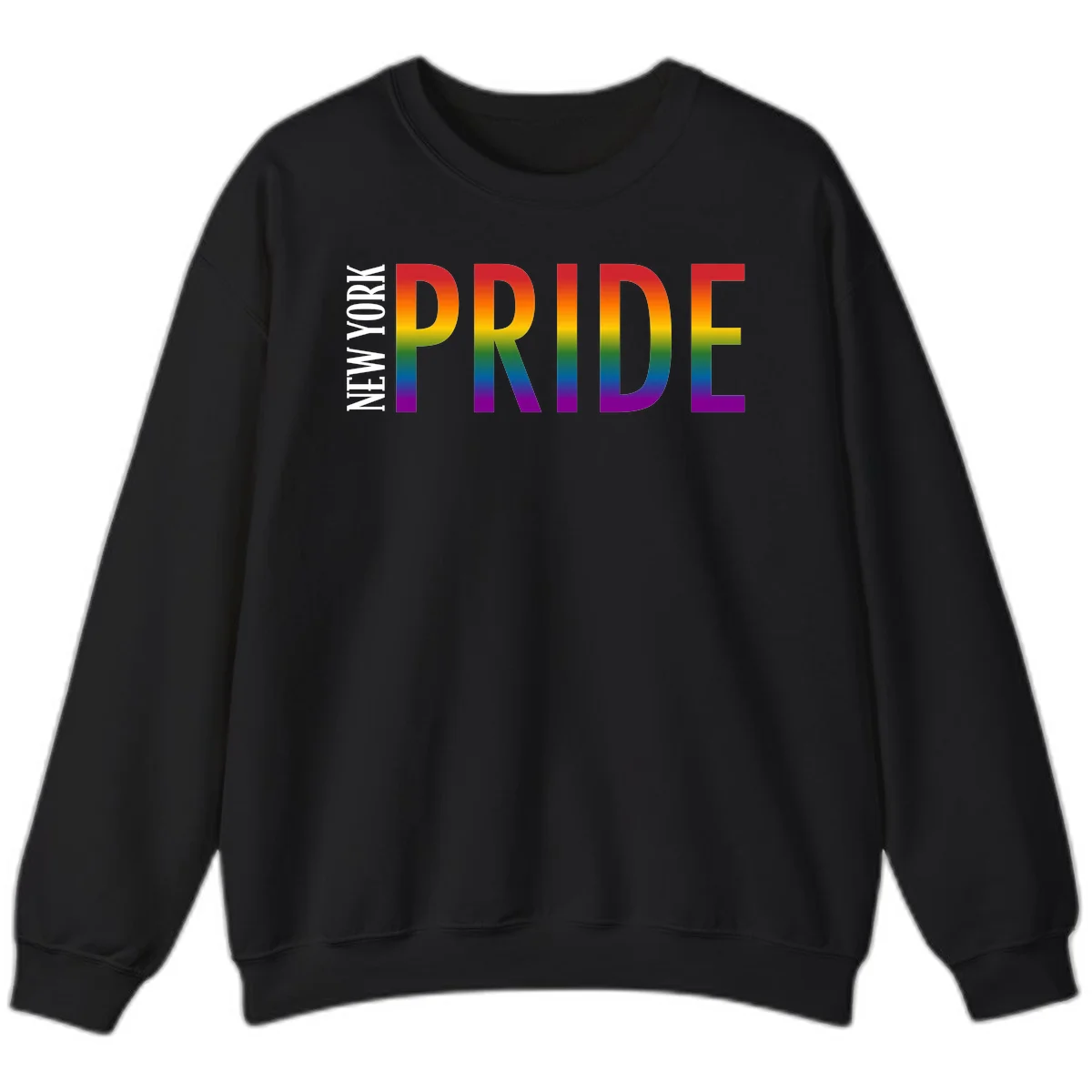 Pride rainbow gradient text design with bold letters transitioning through red, orange, yellow, green, blue, and purple spectrum colors in Black