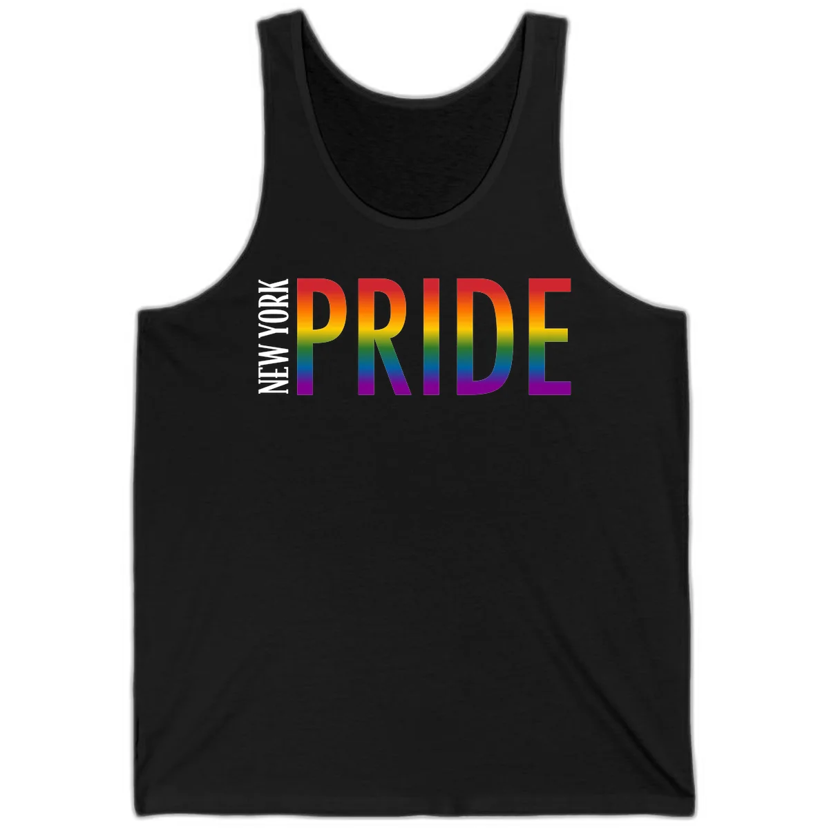 Pride rainbow gradient text design with bold letters transitioning through red, orange, yellow, green, blue, and purple spectrum colors in Black