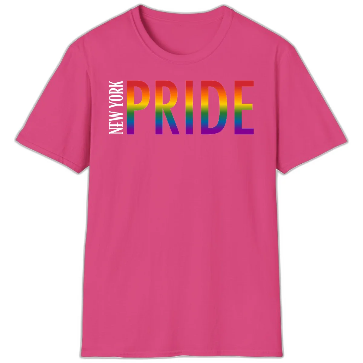 Pride rainbow gradient text design with bold letters transitioning through red, orange, yellow, green, blue, and purple spectrum colors in Heliconia
