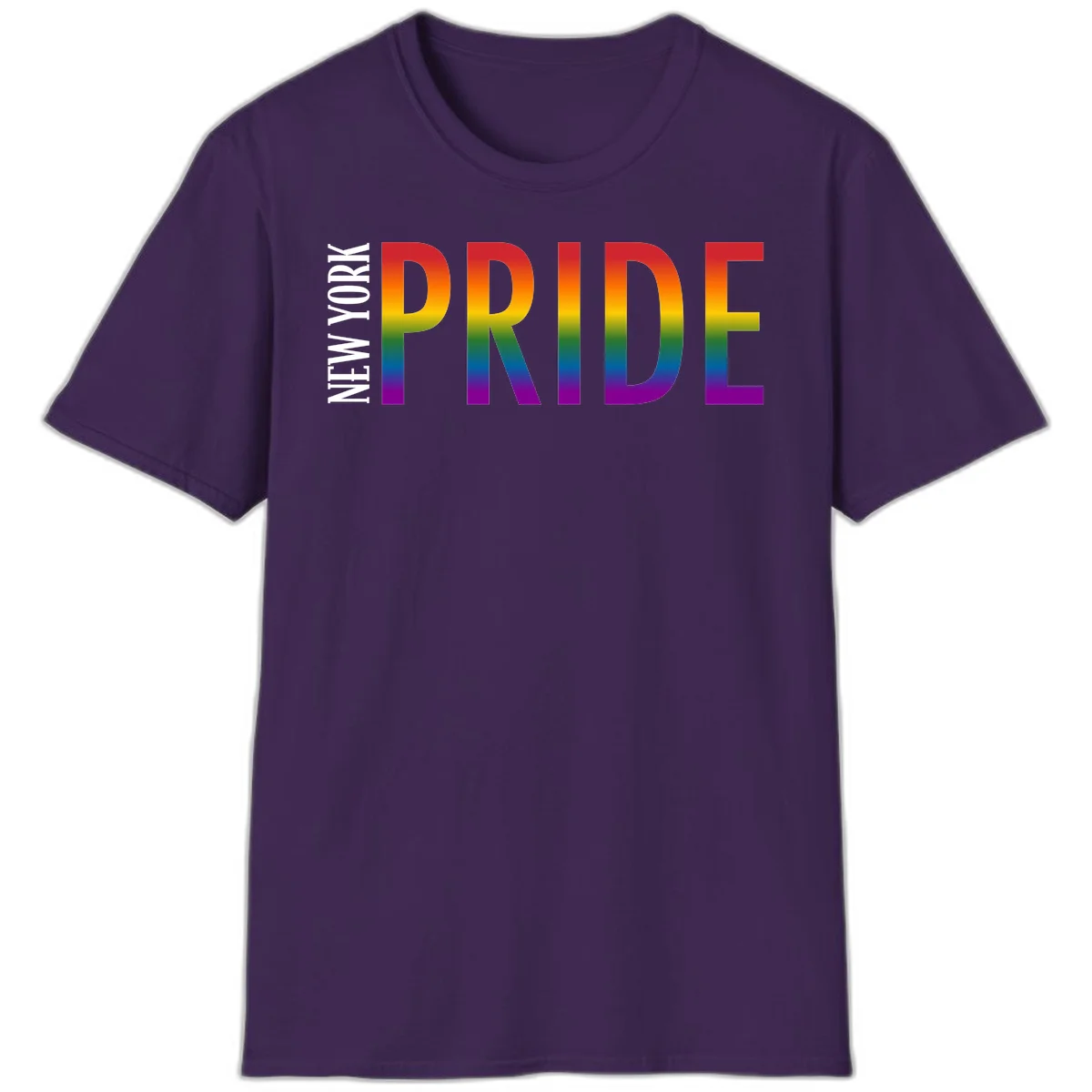 Pride rainbow gradient text design with bold letters transitioning through red, orange, yellow, green, blue, and purple spectrum colors in Purple