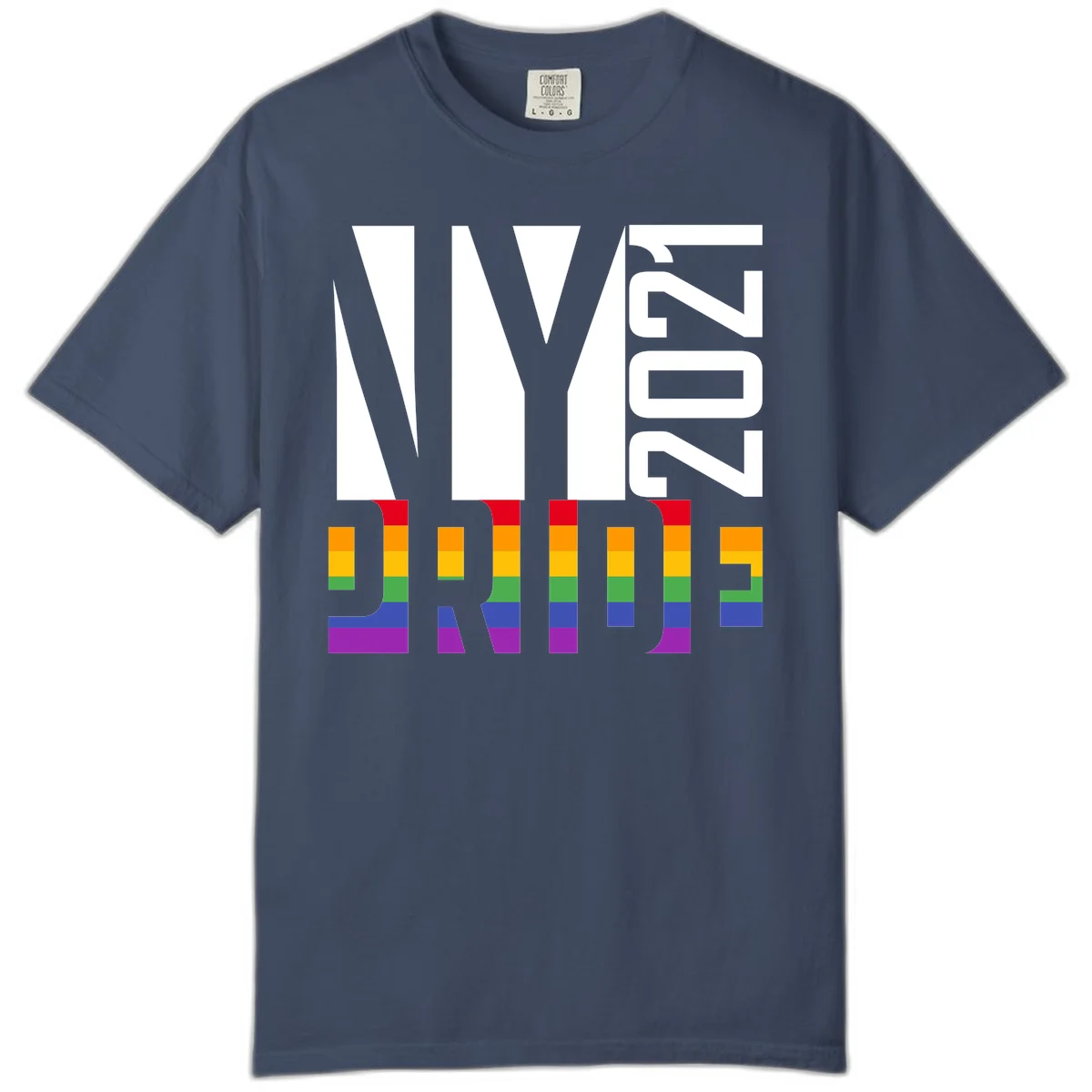 Bold 'LIVE' text integrated with rainbow pride flag stripes in red, orange, yellow, green, blue, and purple colors on gray background in Midnight