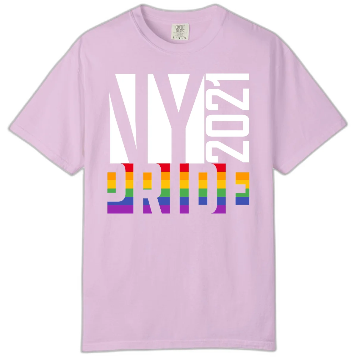 Bold 'LIVE' text integrated with rainbow pride flag stripes in red, orange, yellow, green, blue, and purple colors on gray background in Orchid