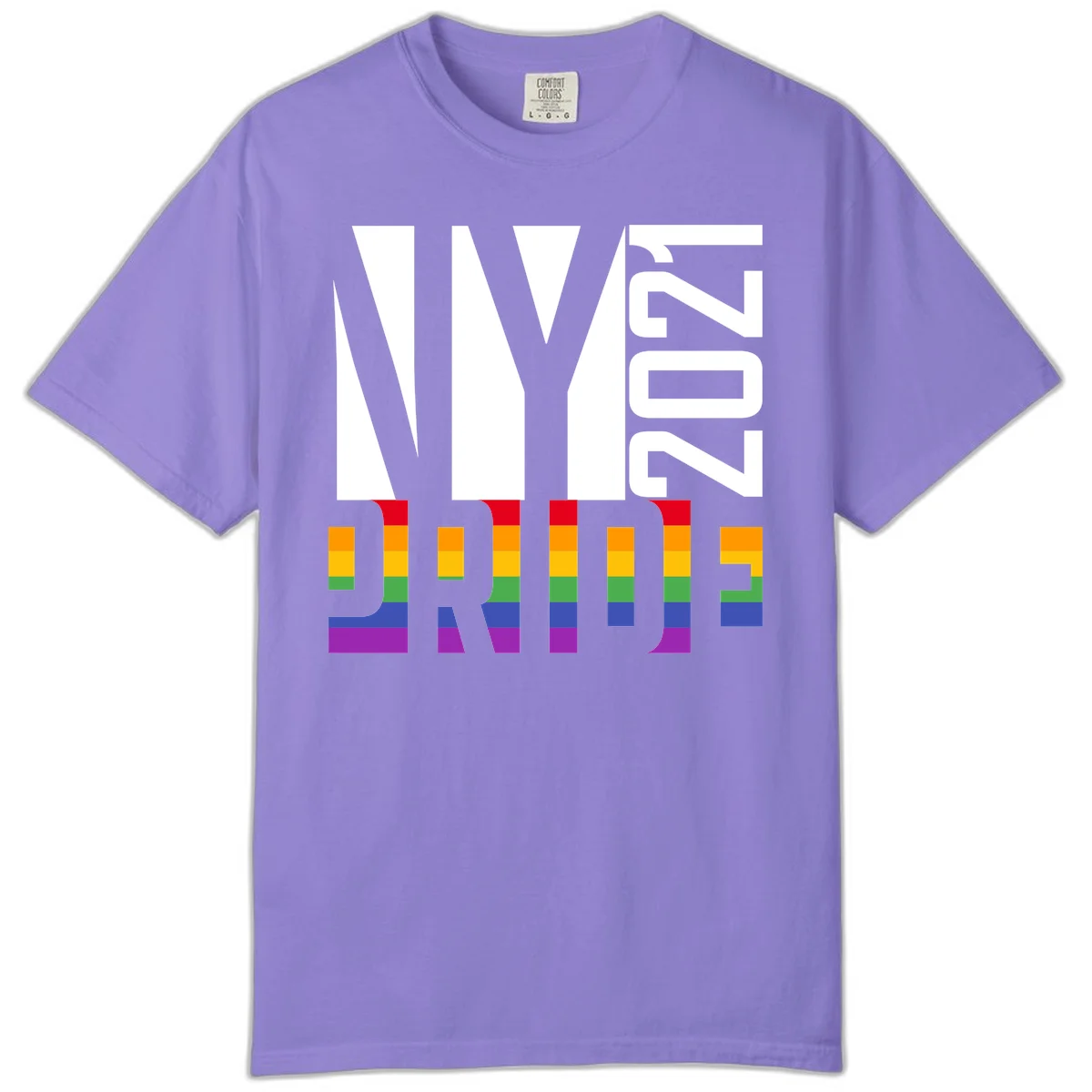 Bold 'LIVE' text integrated with rainbow pride flag stripes in red, orange, yellow, green, blue, and purple colors on gray background in Violet