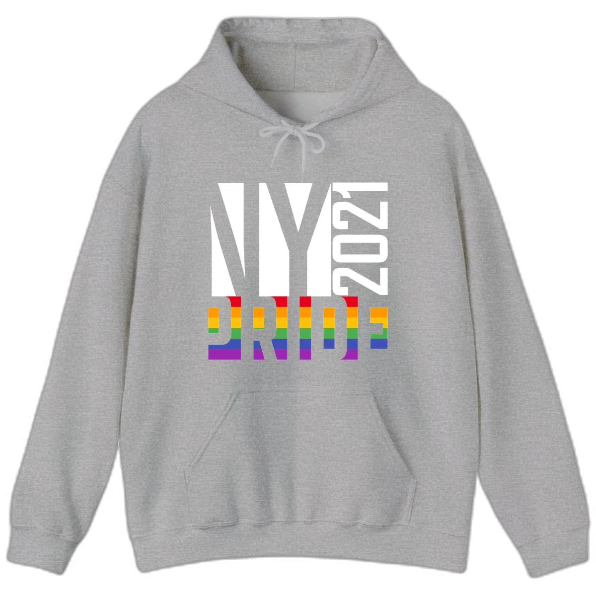 Bold 'LIVE' text integrated with rainbow pride flag stripes in red, orange, yellow, green, blue, and purple colors on gray background in Sport Grey