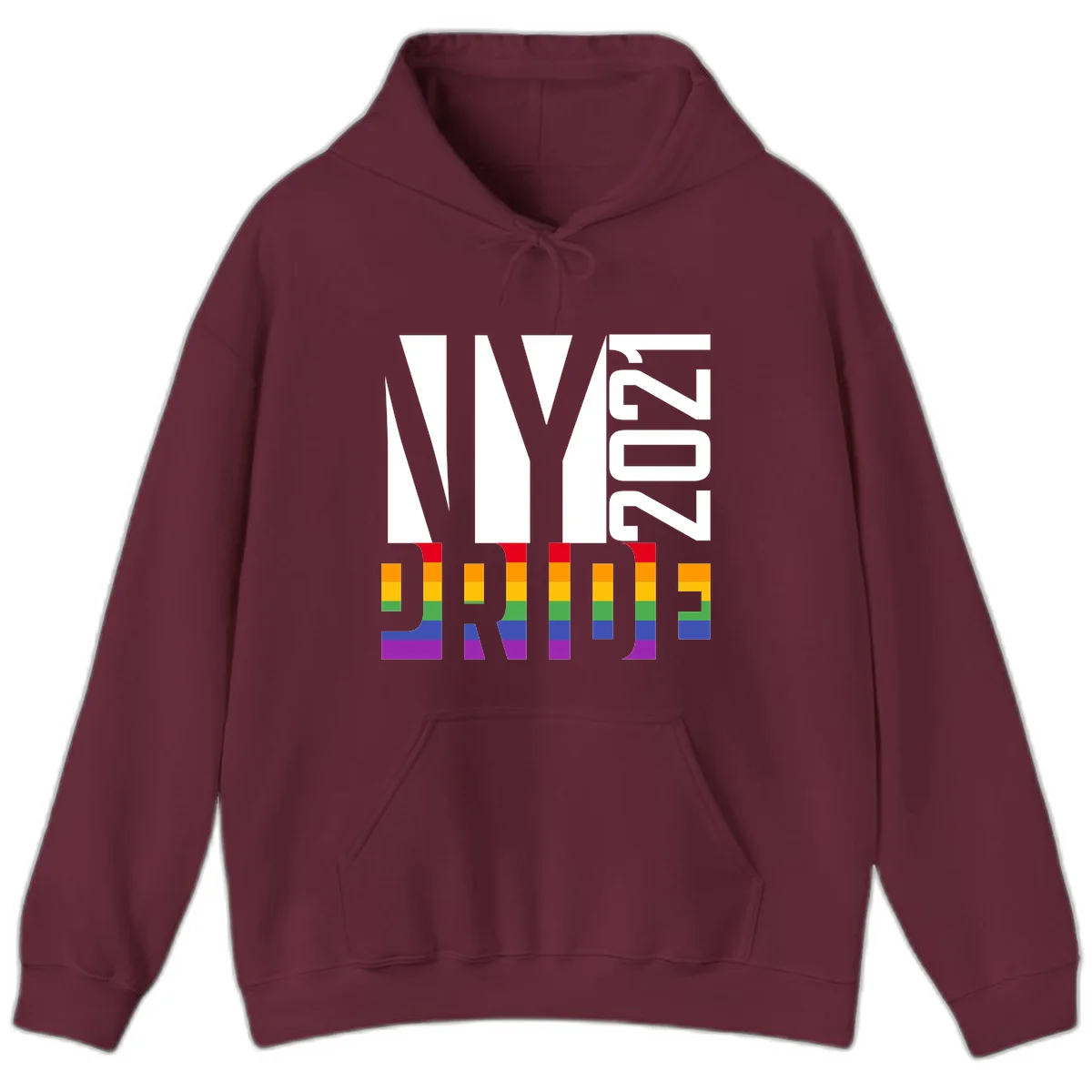 Bold 'LIVE' text integrated with rainbow pride flag stripes in red, orange, yellow, green, blue, and purple colors on gray background in Maroon