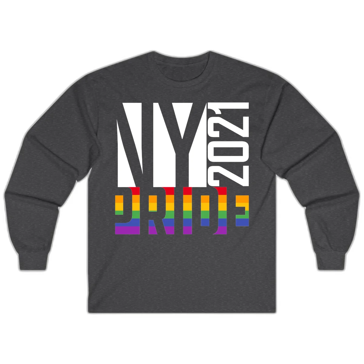 Bold 'LIVE' text integrated with rainbow pride flag stripes in red, orange, yellow, green, blue, and purple colors on gray background in Dark Heather