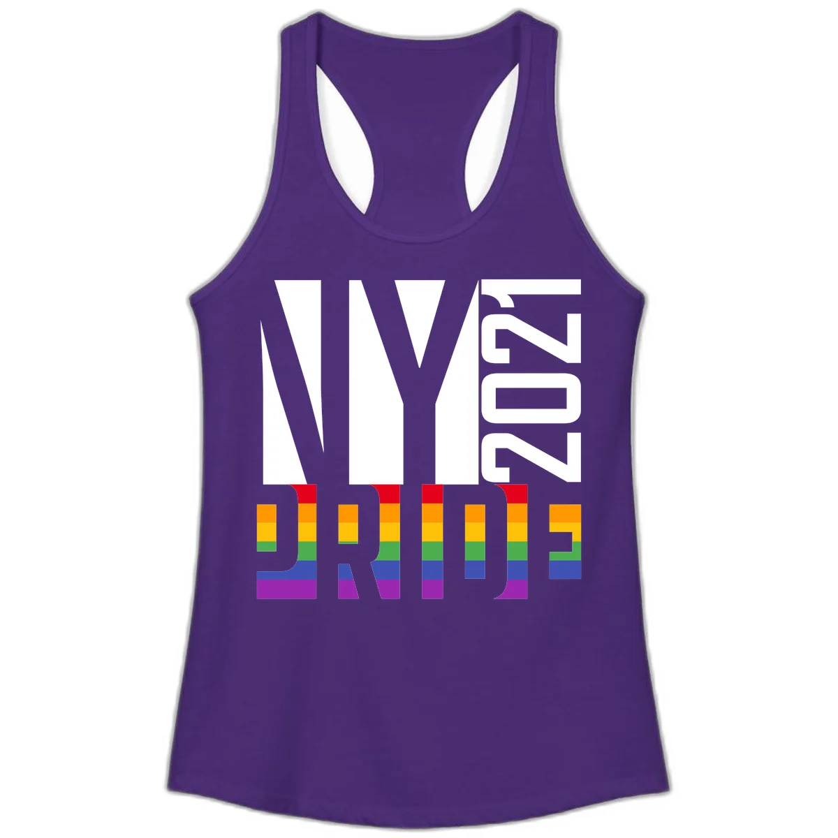 Bold 'LIVE' text integrated with rainbow pride flag stripes in red, orange, yellow, green, blue, and purple colors on gray background in Solid Purple Rush