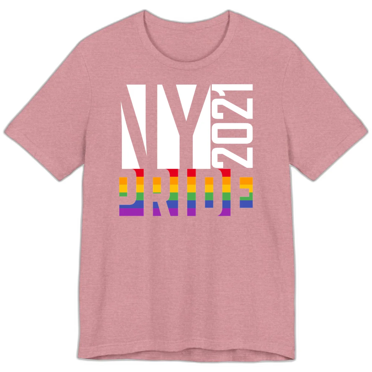 Bold 'LIVE' text integrated with rainbow pride flag stripes in red, orange, yellow, green, blue, and purple colors on gray background in Heather Orchid