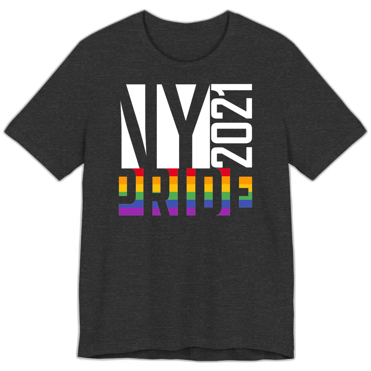 Bold 'LIVE' text integrated with rainbow pride flag stripes in red, orange, yellow, green, blue, and purple colors on gray background in Dark Grey Heather