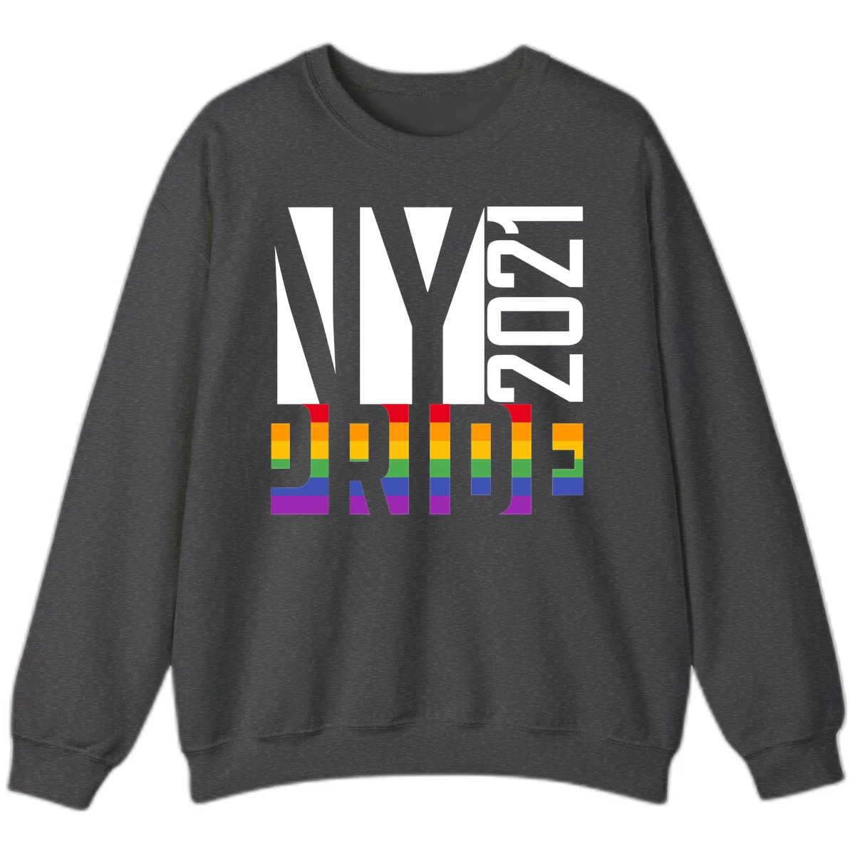 Bold 'LIVE' text integrated with rainbow pride flag stripes in red, orange, yellow, green, blue, and purple colors on gray background in Dark Heather