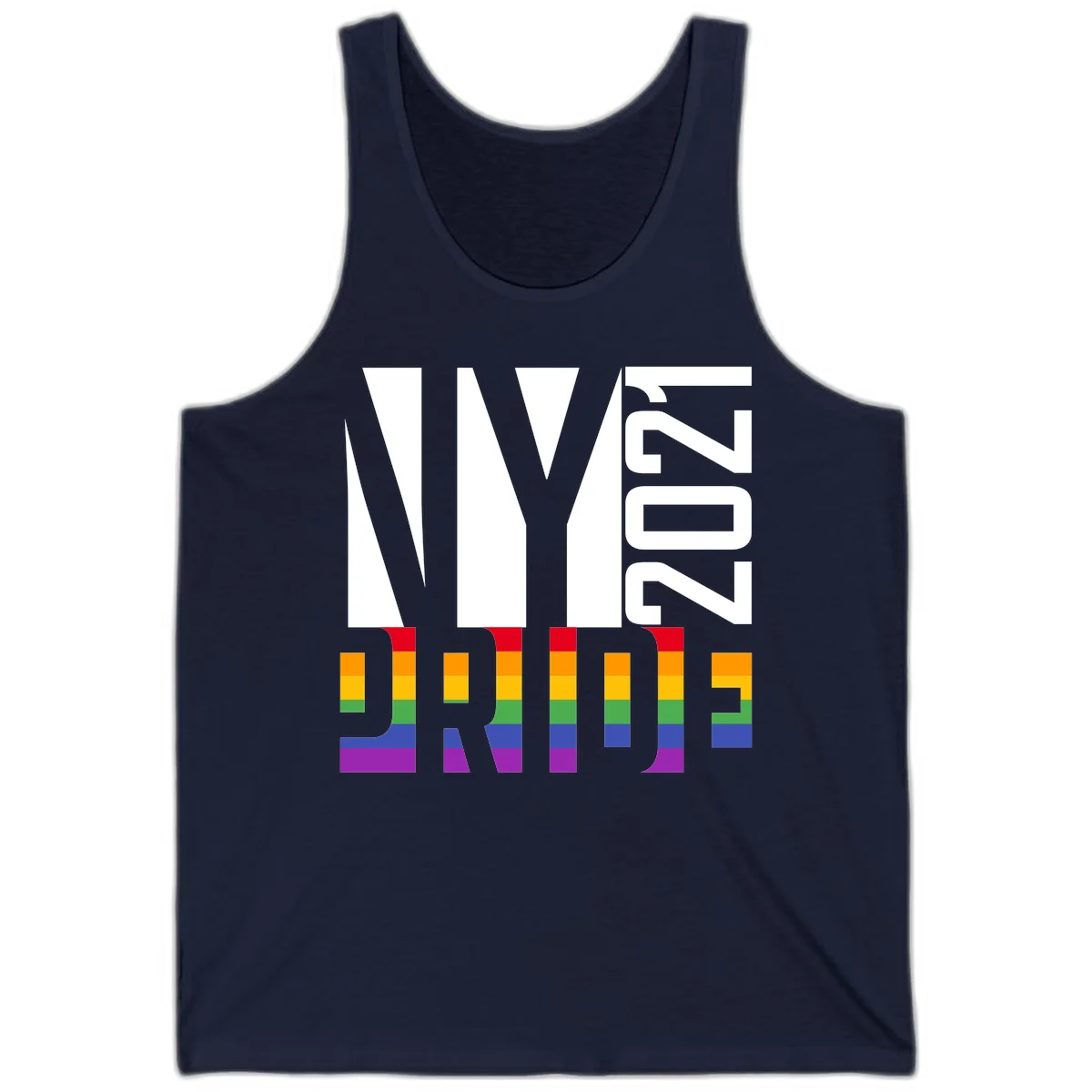 Bold 'LIVE' text integrated with rainbow pride flag stripes in red, orange, yellow, green, blue, and purple colors on gray background in Navy