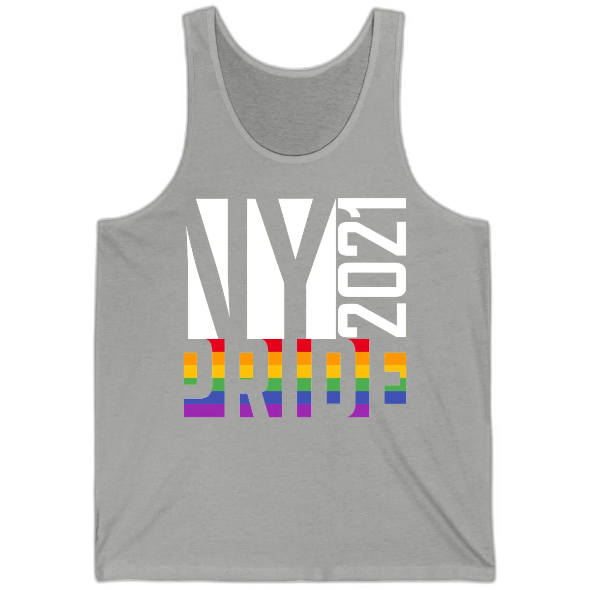 Bold 'LIVE' text integrated with rainbow pride flag stripes in red, orange, yellow, green, blue, and purple colors on gray background in Athletic Heather