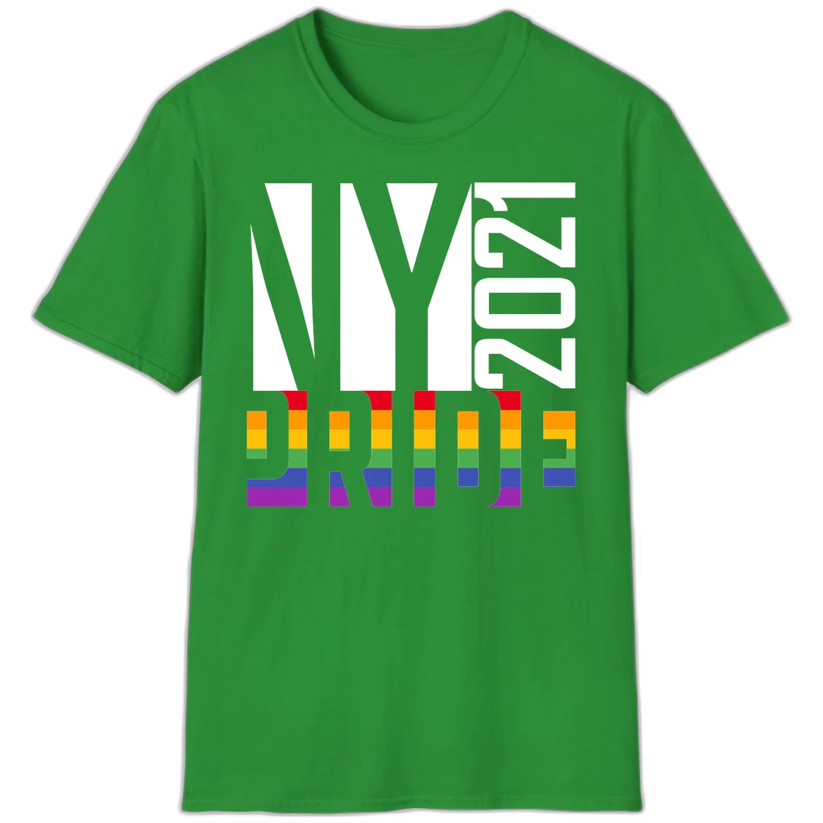 Bold 'LIVE' text integrated with rainbow pride flag stripes in red, orange, yellow, green, blue, and purple colors on gray background in Irish Green