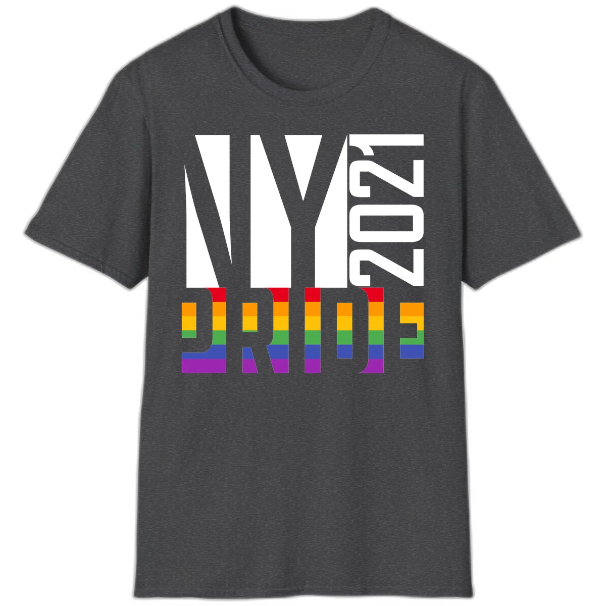 Bold 'LIVE' text integrated with rainbow pride flag stripes in red, orange, yellow, green, blue, and purple colors on gray background in Dark Heather