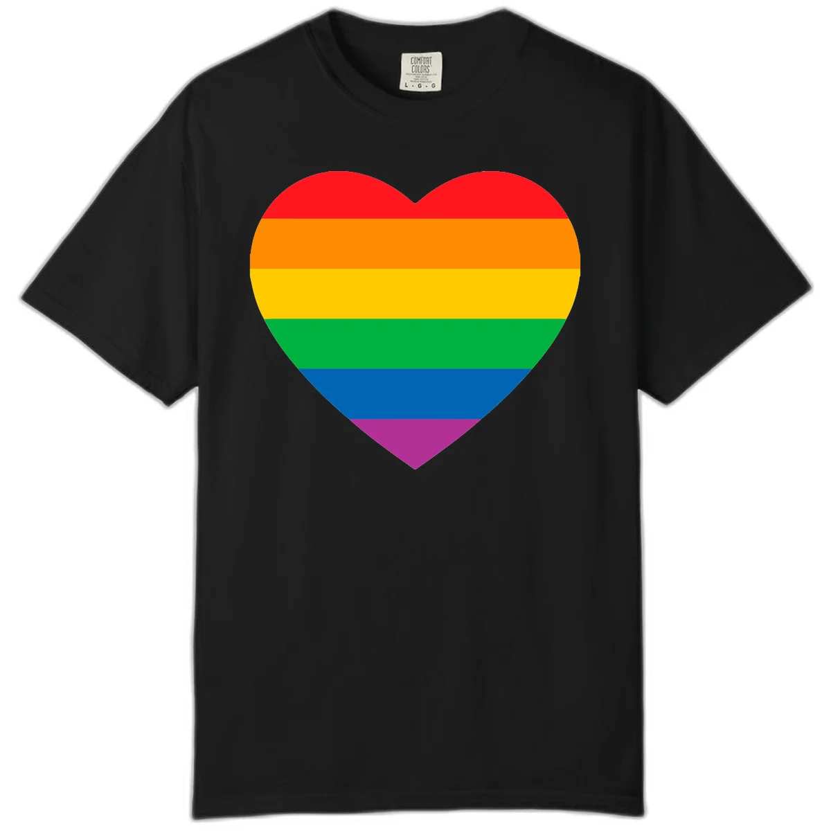 Rainbow heart design with horizontal stripes in pride flag colors: red, orange, yellow, green, blue, and purple. in Black
