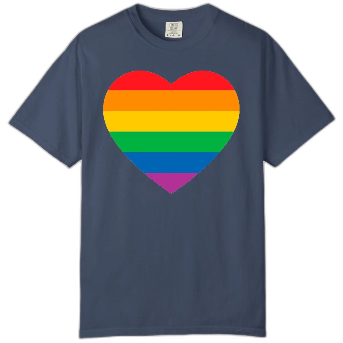 Rainbow heart design with horizontal stripes in pride flag colors: red, orange, yellow, green, blue, and purple. in Midnight