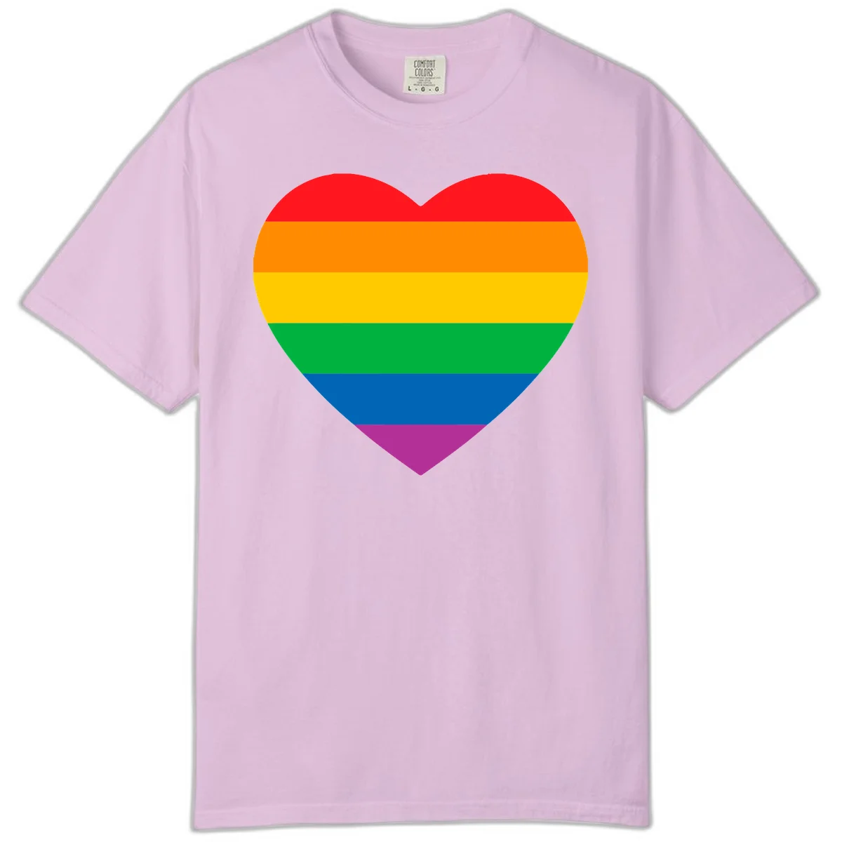 Rainbow heart design with horizontal stripes in pride flag colors: red, orange, yellow, green, blue, and purple. in Orchid