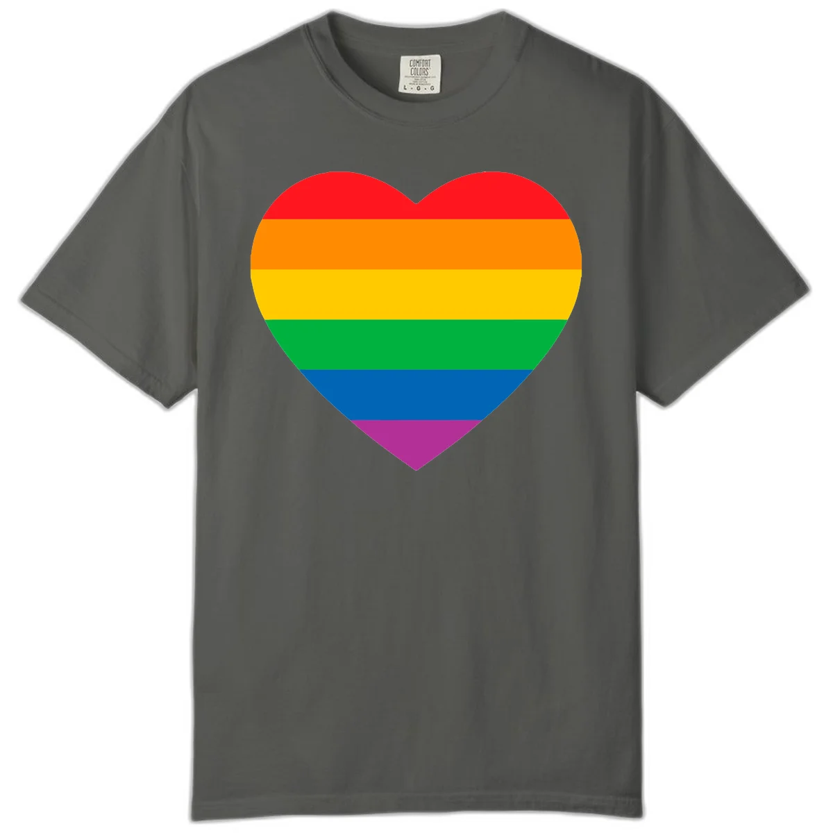 Rainbow heart design with horizontal stripes in pride flag colors: red, orange, yellow, green, blue, and purple. in Pepper