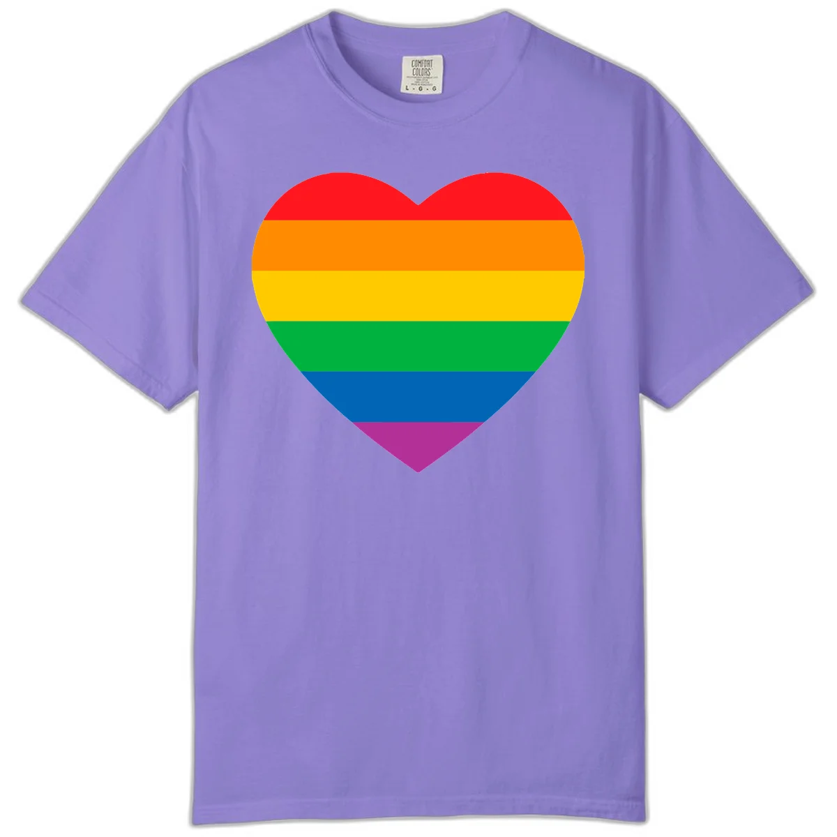 Rainbow heart design with horizontal stripes in pride flag colors: red, orange, yellow, green, blue, and purple. in Violet