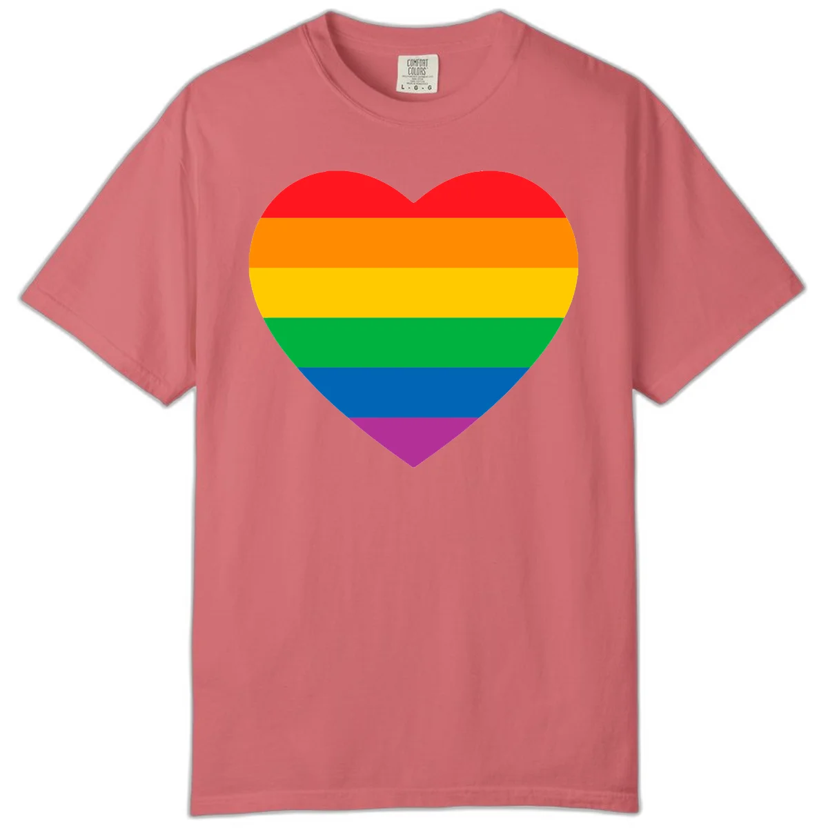 Rainbow heart design with horizontal stripes in pride flag colors: red, orange, yellow, green, blue, and purple. in Watermelon