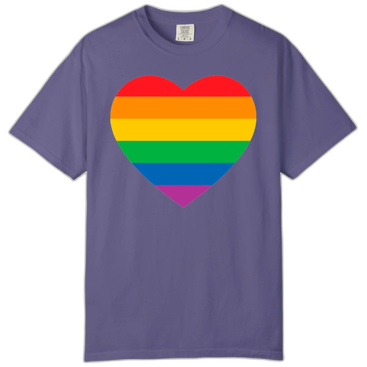 Rainbow heart design with horizontal stripes in pride flag colors: red, orange, yellow, green, blue, and purple. in Grape