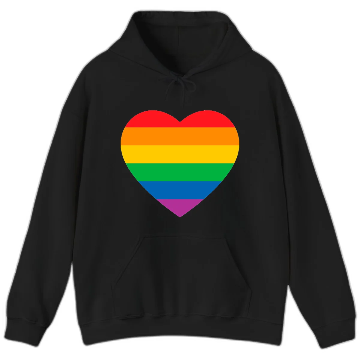 Rainbow heart design with horizontal stripes in pride flag colors: red, orange, yellow, green, blue, and purple. in Black