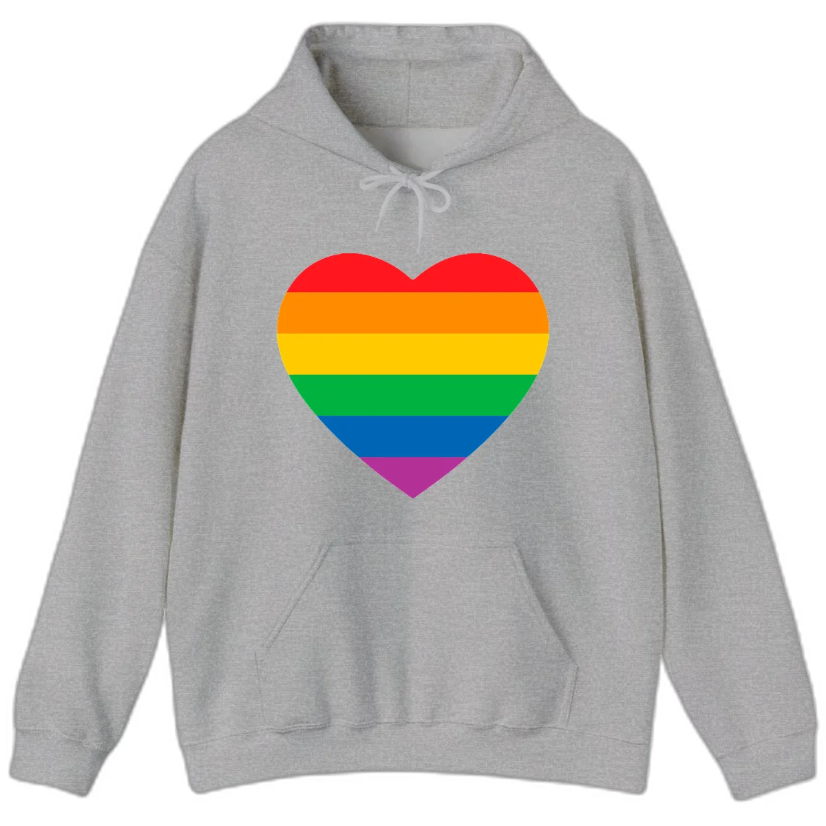 Rainbow heart design with horizontal stripes in pride flag colors: red, orange, yellow, green, blue, and purple. in Sport Grey