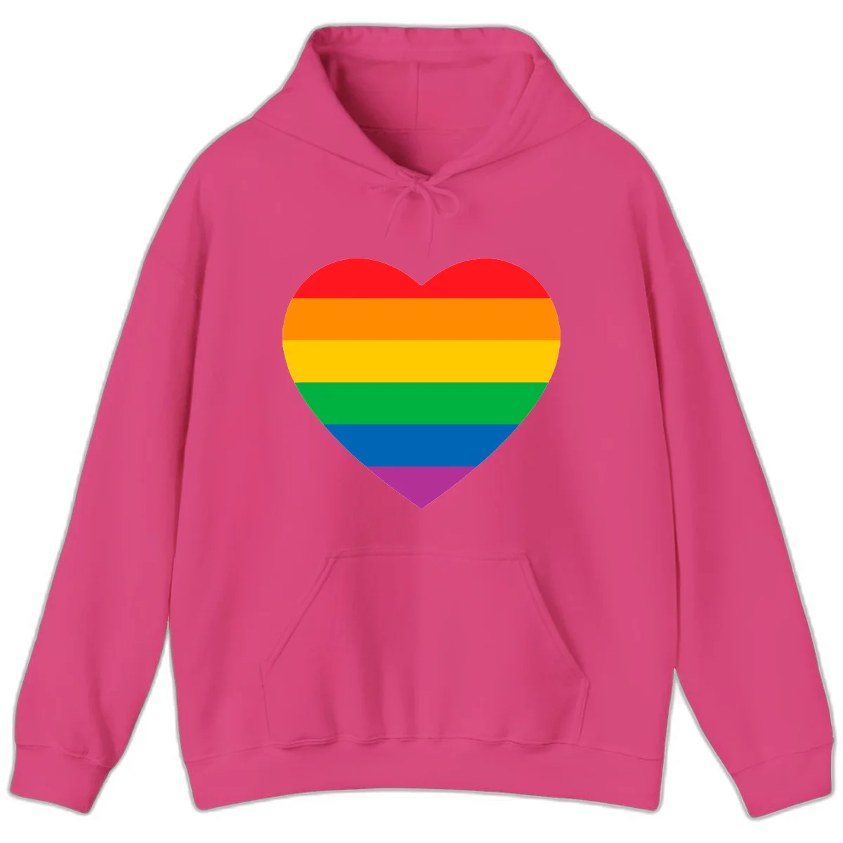 Rainbow heart design with horizontal stripes in pride flag colors: red, orange, yellow, green, blue, and purple. in Heliconia