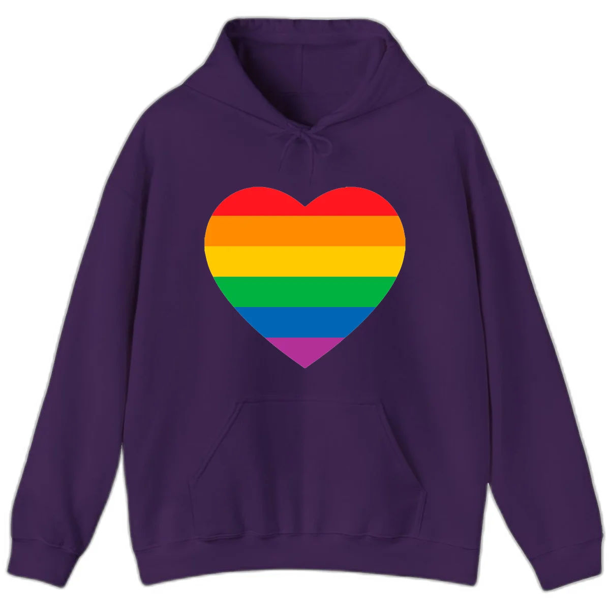 Rainbow heart design with horizontal stripes in pride flag colors: red, orange, yellow, green, blue, and purple. in Purple