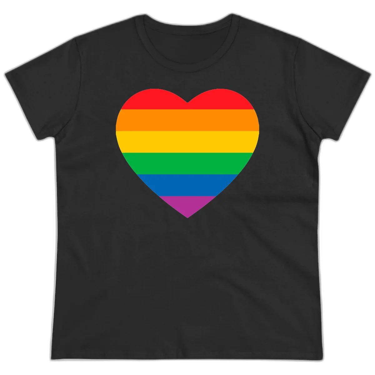 Rainbow heart design with horizontal stripes in pride flag colors: red, orange, yellow, green, blue, and purple. in Black
