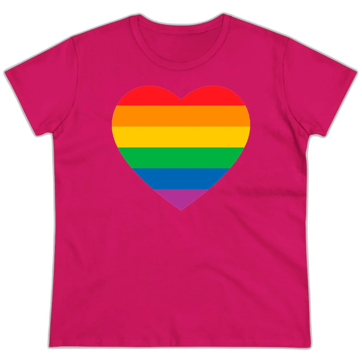 Rainbow heart design with horizontal stripes in pride flag colors: red, orange, yellow, green, blue, and purple. in Heliconia