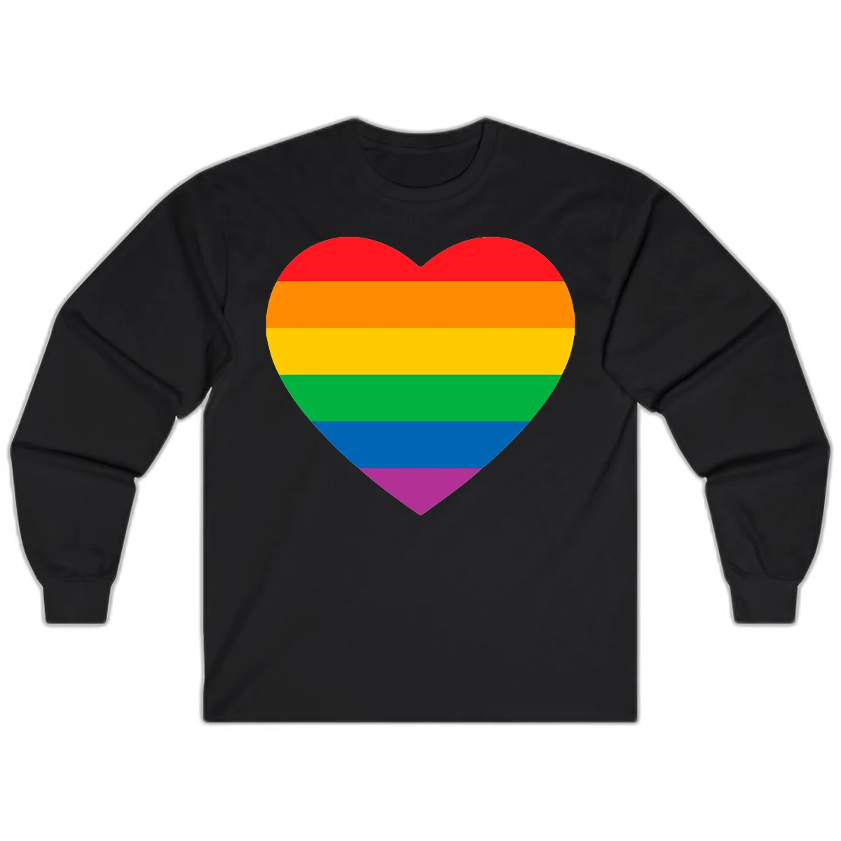 Rainbow heart design with horizontal stripes in pride flag colors: red, orange, yellow, green, blue, and purple. in Black