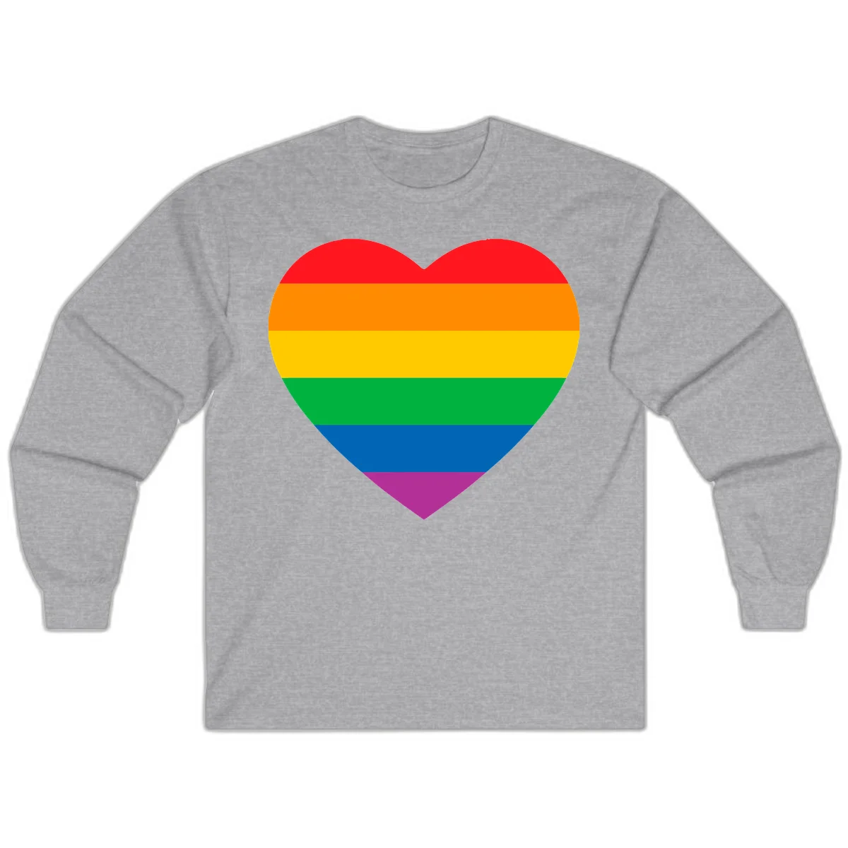 Rainbow heart design with horizontal stripes in pride flag colors: red, orange, yellow, green, blue, and purple. in Sport Grey