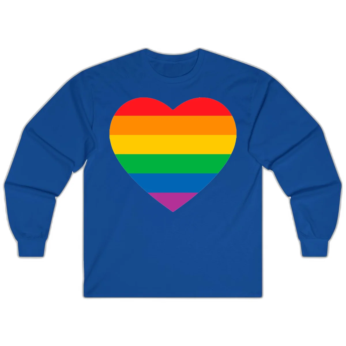 Rainbow heart design with horizontal stripes in pride flag colors: red, orange, yellow, green, blue, and purple. in Royal