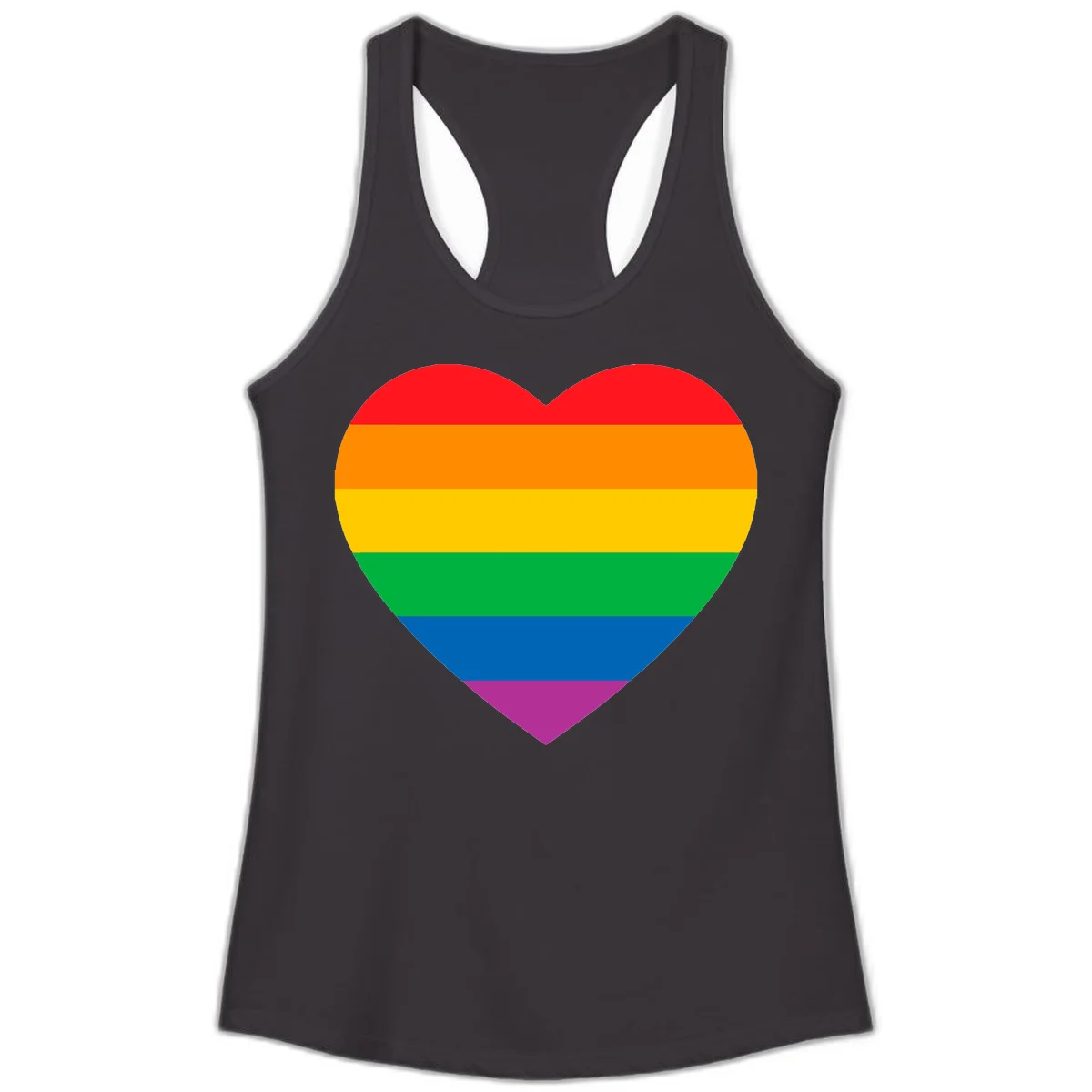 Rainbow heart design with horizontal stripes in pride flag colors: red, orange, yellow, green, blue, and purple. in Black