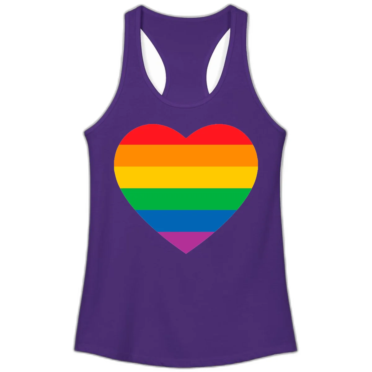 Rainbow heart design with horizontal stripes in pride flag colors: red, orange, yellow, green, blue, and purple. in Solid Purple Rush