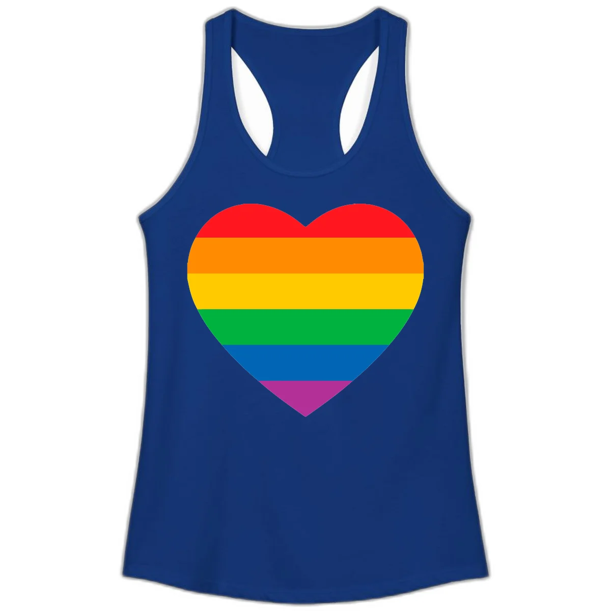 Rainbow heart design with horizontal stripes in pride flag colors: red, orange, yellow, green, blue, and purple. in Solid Royal