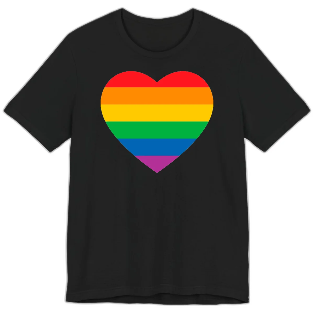Rainbow heart design with horizontal stripes in pride flag colors: red, orange, yellow, green, blue, and purple. in Black
