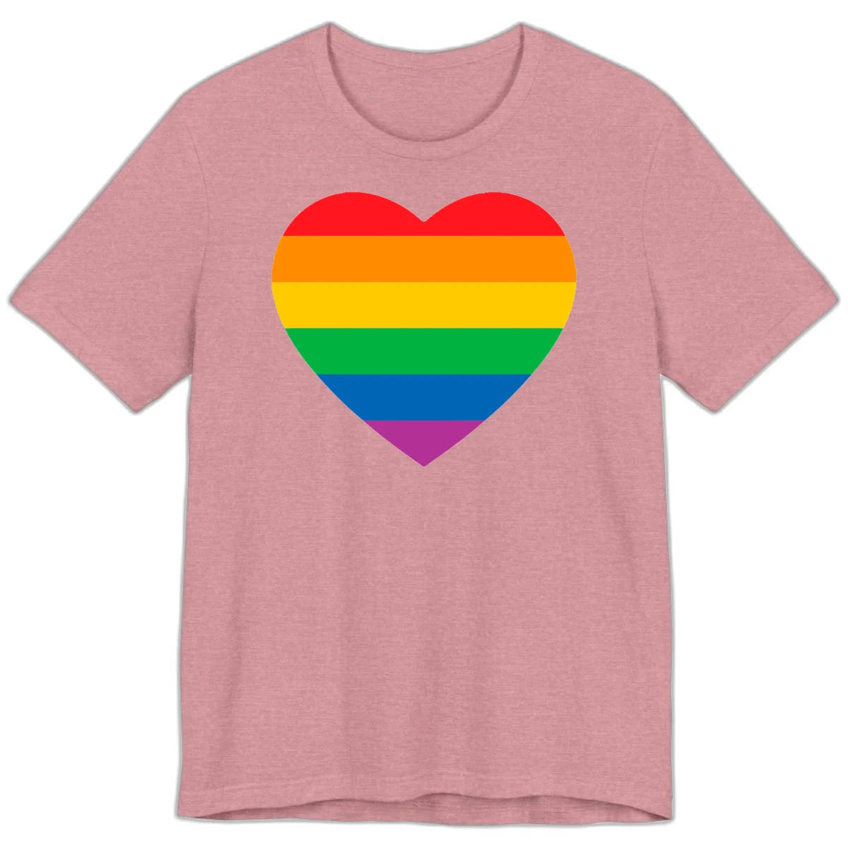 Rainbow heart design with horizontal stripes in pride flag colors: red, orange, yellow, green, blue, and purple. in Heather Orchid