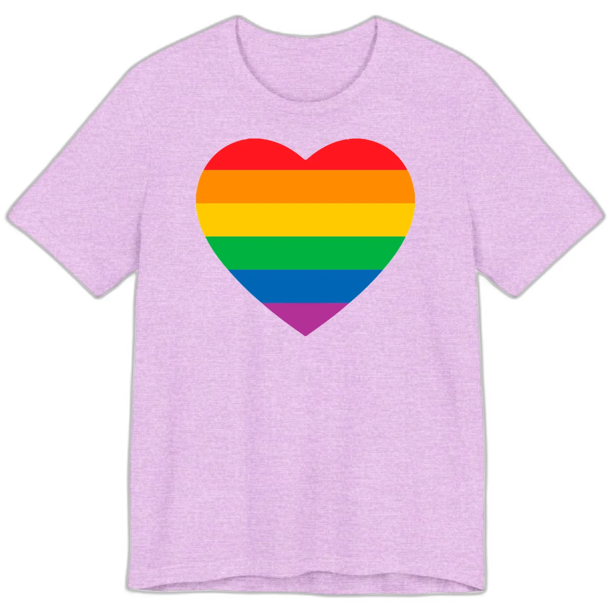 Rainbow heart design with horizontal stripes in pride flag colors: red, orange, yellow, green, blue, and purple. in Heather Prism Lilac