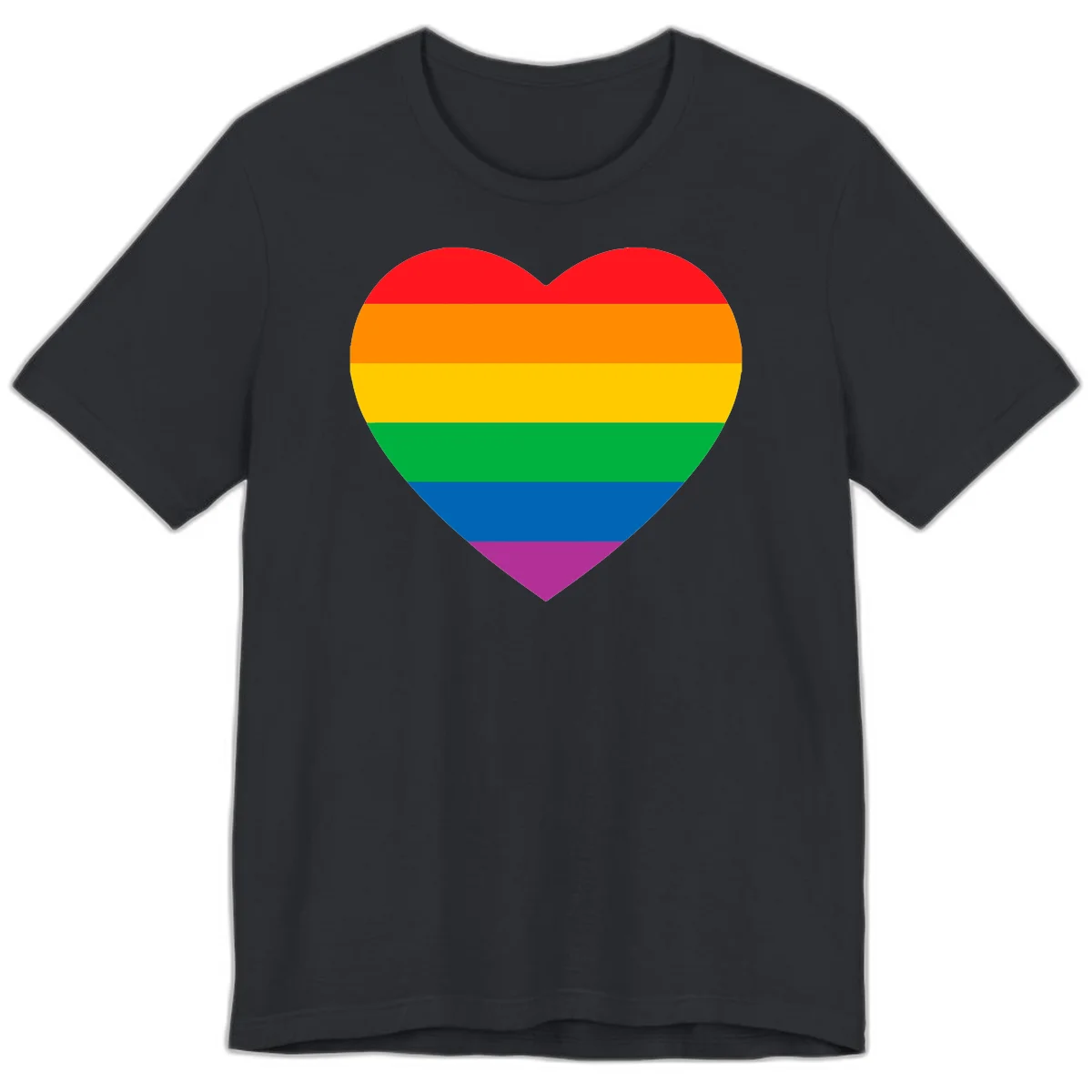 Rainbow heart design with horizontal stripes in pride flag colors: red, orange, yellow, green, blue, and purple. in Vintage Black