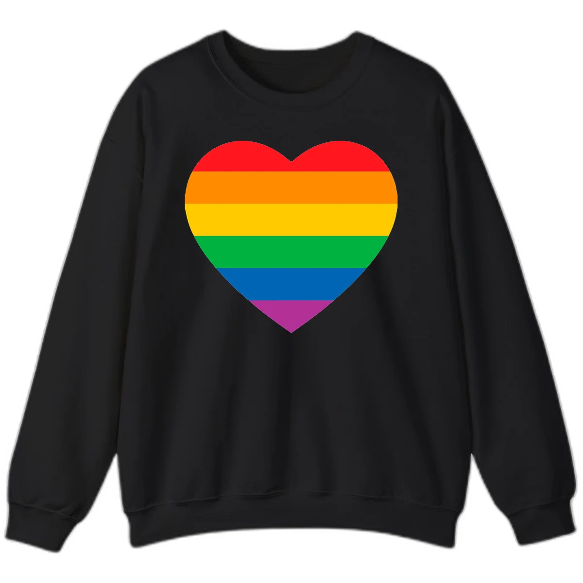 Rainbow heart design with horizontal stripes in pride flag colors: red, orange, yellow, green, blue, and purple. in Black