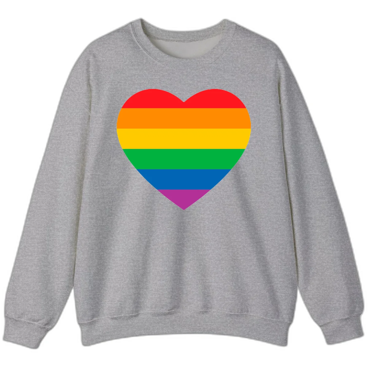 Rainbow heart design with horizontal stripes in pride flag colors: red, orange, yellow, green, blue, and purple. in Sport Grey