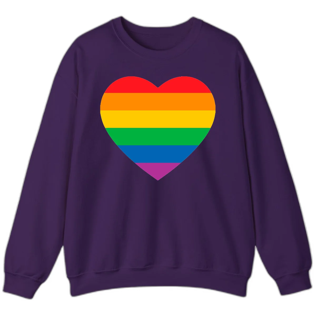 Rainbow heart design with horizontal stripes in pride flag colors: red, orange, yellow, green, blue, and purple. in Purple