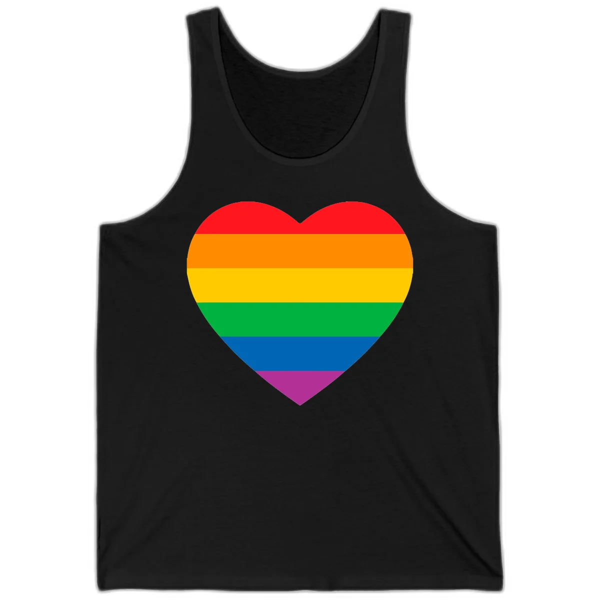 Rainbow heart design with horizontal stripes in pride flag colors: red, orange, yellow, green, blue, and purple. in Black