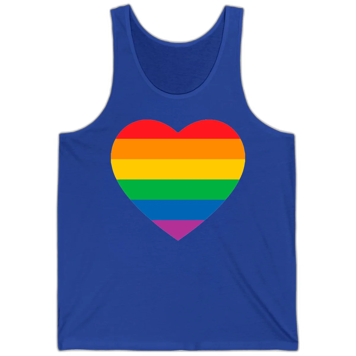 Rainbow heart design with horizontal stripes in pride flag colors: red, orange, yellow, green, blue, and purple. in True Royal