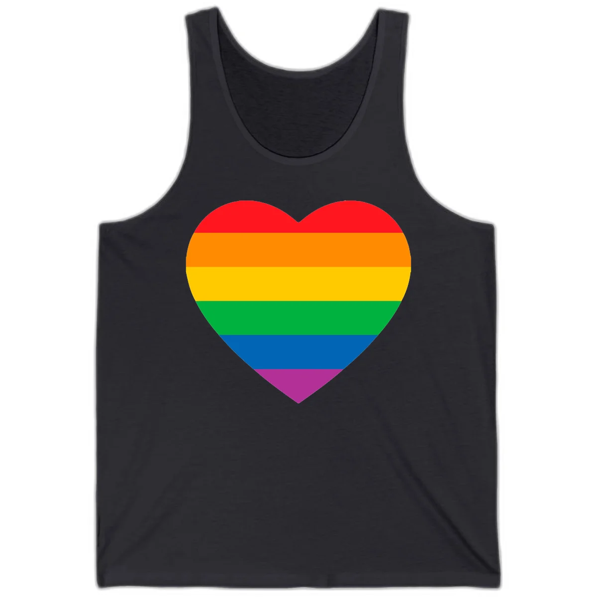 Rainbow heart design with horizontal stripes in pride flag colors: red, orange, yellow, green, blue, and purple. in Dark Grey