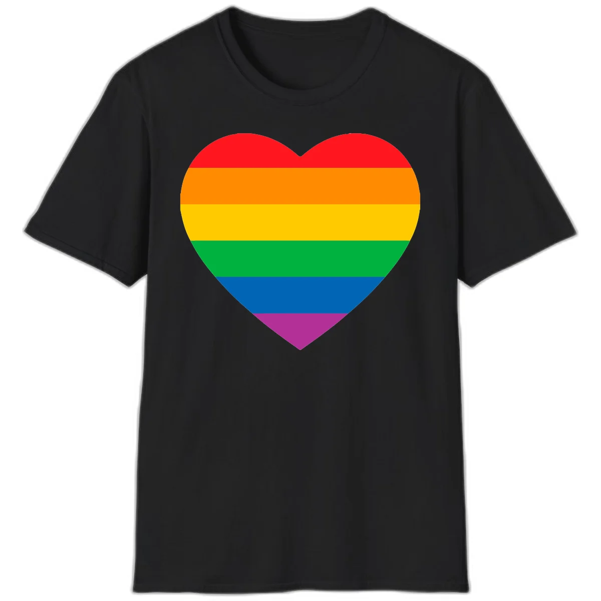 Rainbow heart design with horizontal stripes in pride flag colors: red, orange, yellow, green, blue, and purple. in Black