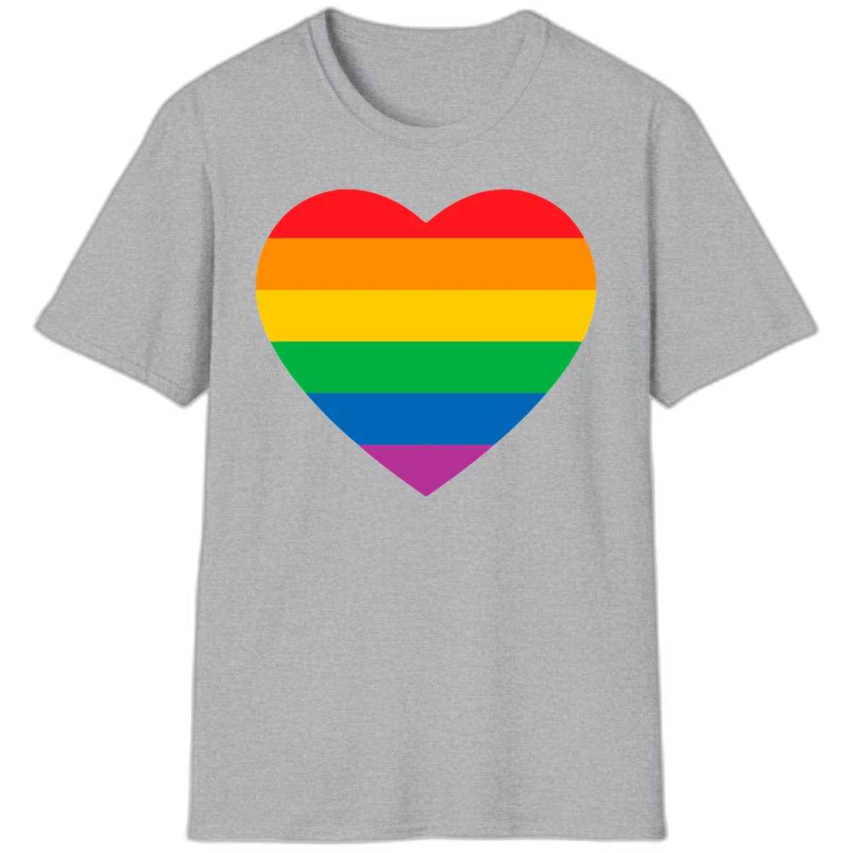Rainbow heart design with horizontal stripes in pride flag colors: red, orange, yellow, green, blue, and purple. in Sport Grey